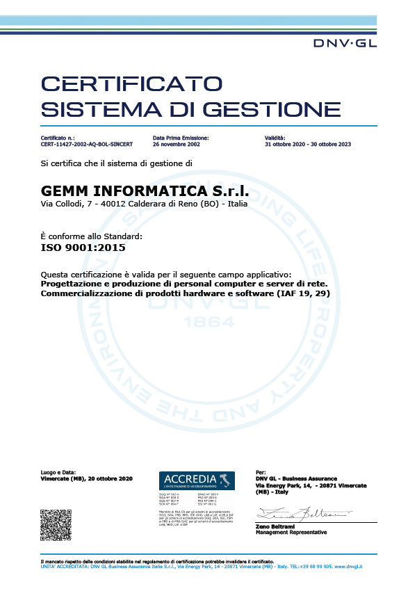 Certificazione UNI EN ISO 9001:2015 (ISO 9001:2015)