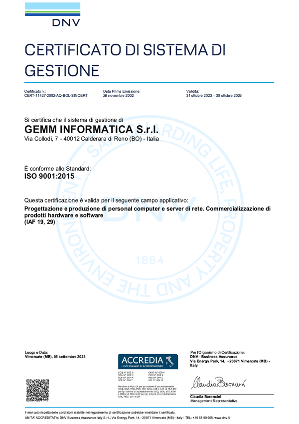 Certificazione UNI EN ISO 9001:2015 (ISO 9001:2015)